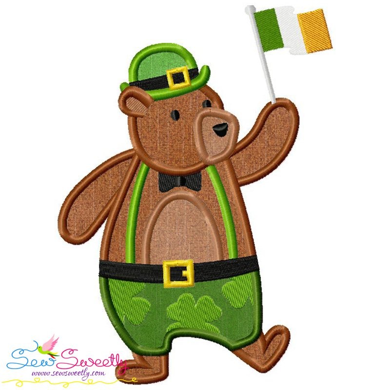 Threaded Bear Design St. Patrick's Day Lucky Bear Applique Embroidery Design