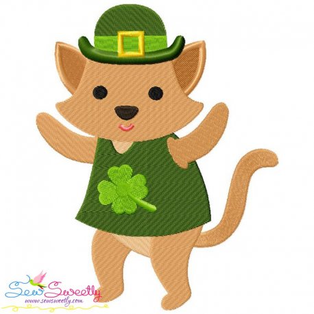 St. Patrick's Day Lucky Cat Embroidery Design Pattern