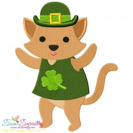 St. Patrick's Day Lucky Cat Embroidery Design Pattern
