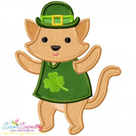 St. Patrick's Day Lucky Cat Applique Design- 1