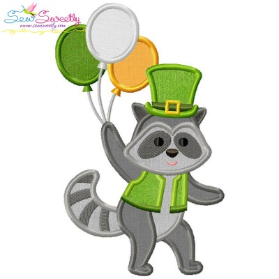 St. Patrick's Day Lucky Raccoon Applique Design- 1