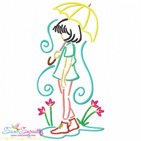 Girl and Umbrella-10 Embroidery Design