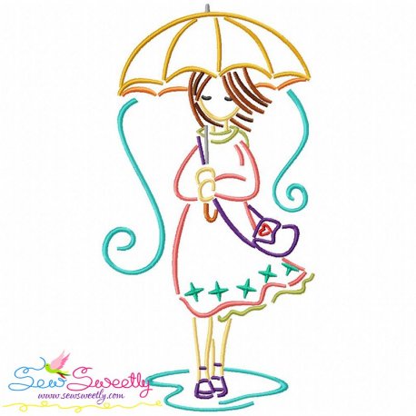Girl and Umbrella-9 Embroidery Design