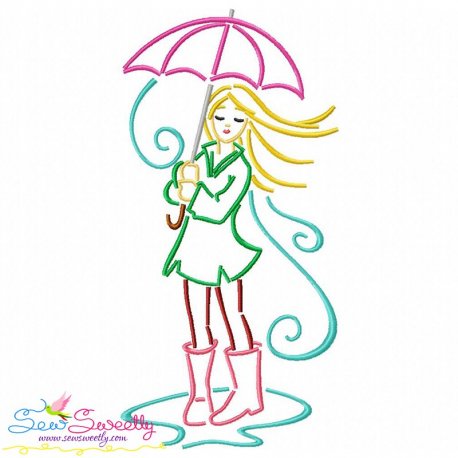 Girl and Umbrella-8 Embroidery Design