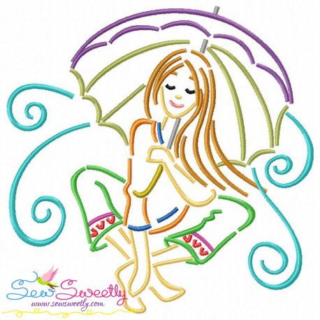 Girl and Umbrella-5 Embroidery Design