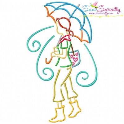 Girl and Umbrella-3 Embroidery Design Pattern-1