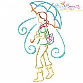 Girl and Umbrella-3 Embroidery Design Pattern-1