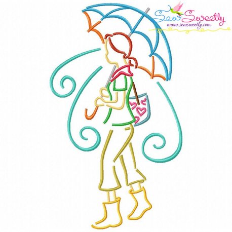 Girl and Umbrella-3 Embroidery Design