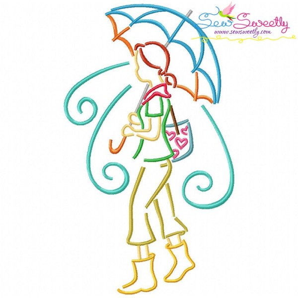 Girl and Umbrella-3 Embroidery Design Pattern-1