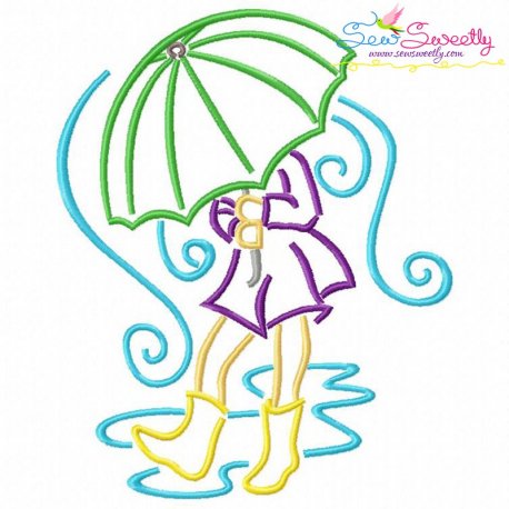 Girl and Umbrella-2 Embroidery Design