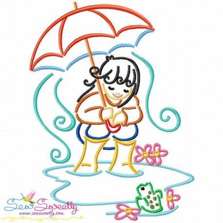 Girl and Umbrella-4 Embroidery Design