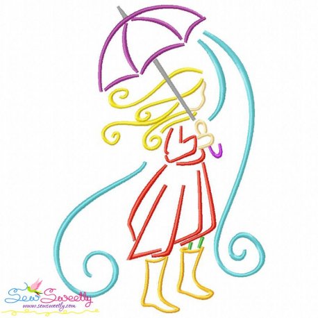 Girl and Umbrella-1 Embroidery Design