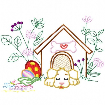 Dog Easter Eggs Hidden In The Garden-9 Embroidery Design Pattern-1