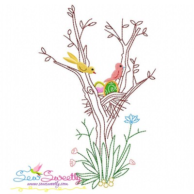 Birds Easter Eggs Hidden In The Garden-10 Embroidery Design Pattern-1