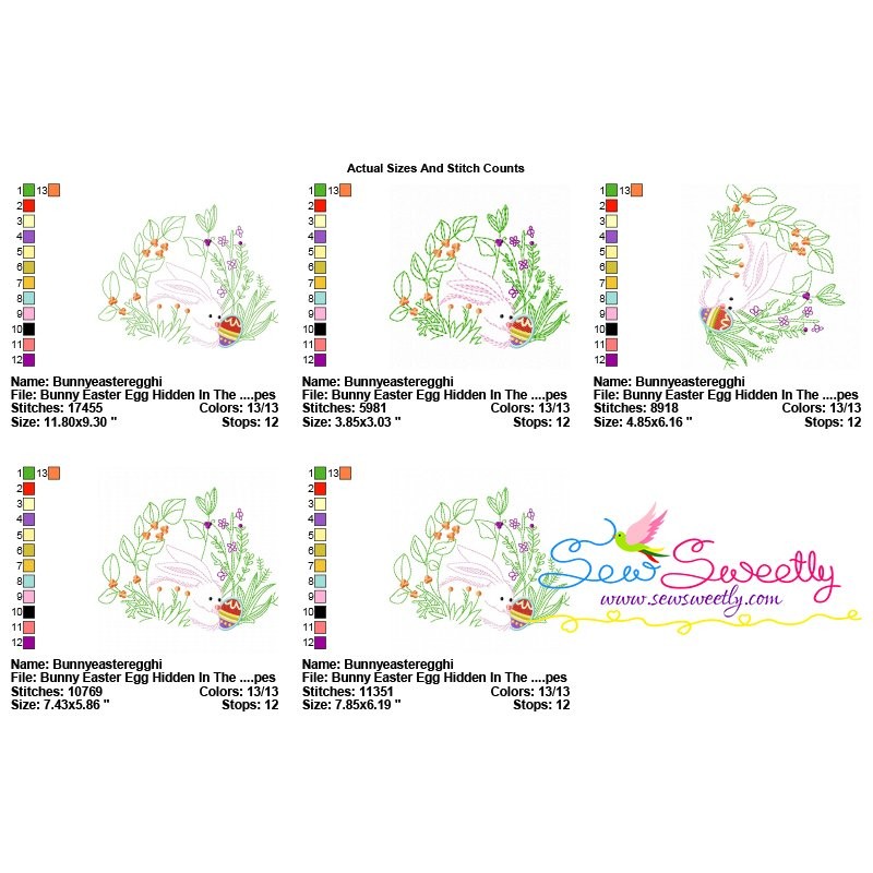 Bunny Easter Egg Hidden In The Garden - 6 Machine Embroidery Design