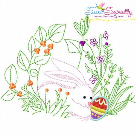 Bunny Easter Egg Hidden In The Garden-6 Embroidery Design Pattern
