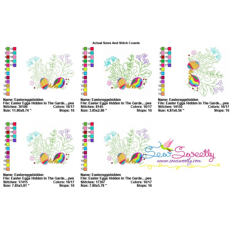 Easter Eggs Hidden In The Garden - 4 Machine Embroidery Design