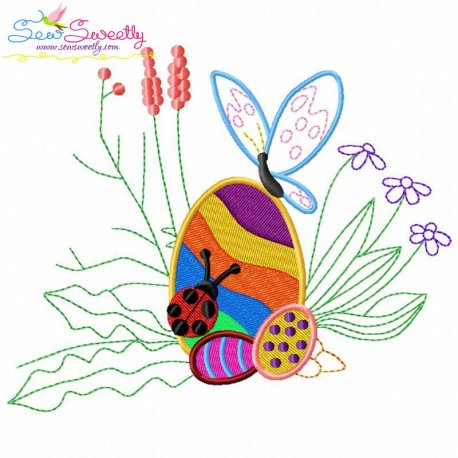 Easter Egg Hidden In The Garden-2 Embroidery Design Pattern