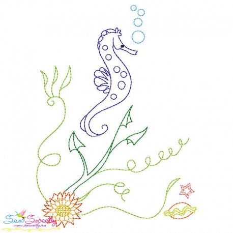 Vintage Stitch Seahorse-4 Embroidery Design Pattern