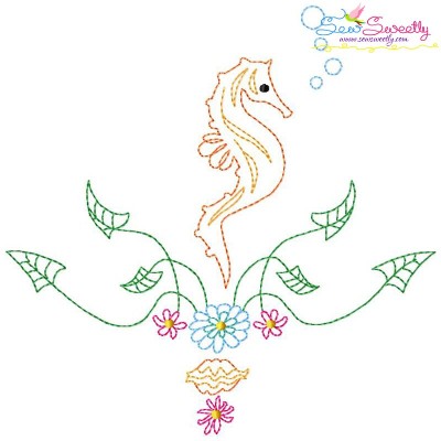 Vintage Stitch Seahorse-3 Embroidery Design Pattern-1