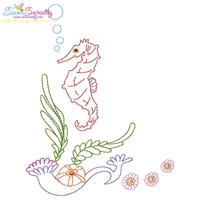 Vintage Stitch Seahorse-2 Embroidery Design Pattern-1