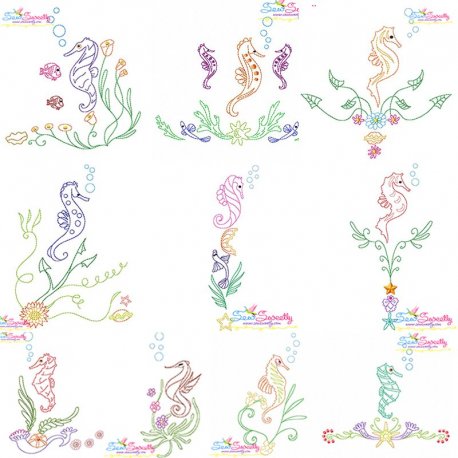Vintage Stitch Seahorses Embroidery Design Pattern Bundle-1