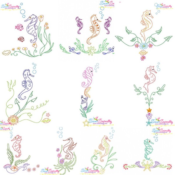 Vintage Stitch Seahorses Embroidery Design Bundle-1