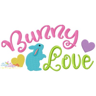 Bunny Love Lettering Easter Embroidery Design Pattern-1