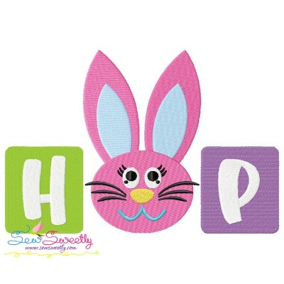 Hop Bunny Wording Embroidery Design Pattern-1