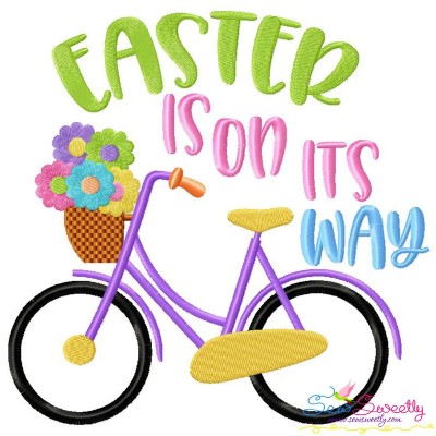 Easter is on its Way Bicycle Lettering Embroidery Design Pattern-1