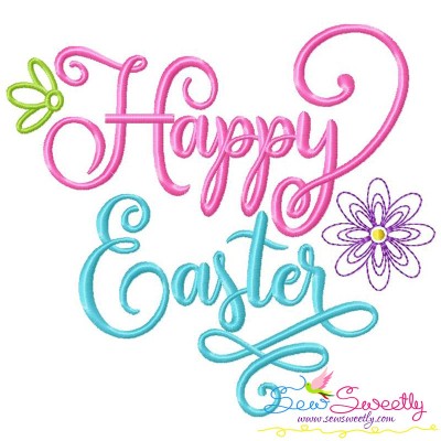 Happy Easter Flowers Lettering Embroidery Design Pattern-1
