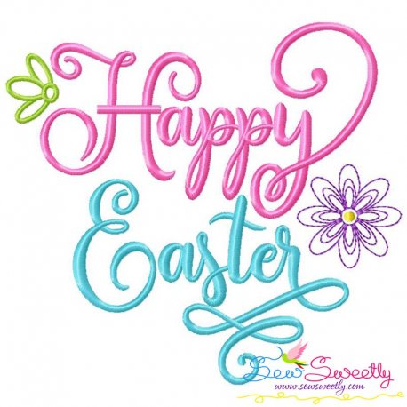 Happy Easter Flowers Lettering Embroidery Design Pattern-1