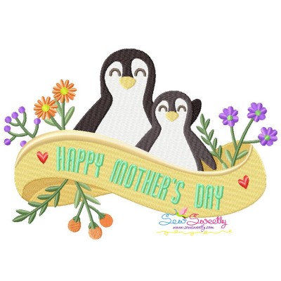 Mother's Day Penguins Embroidery Design Pattern-1