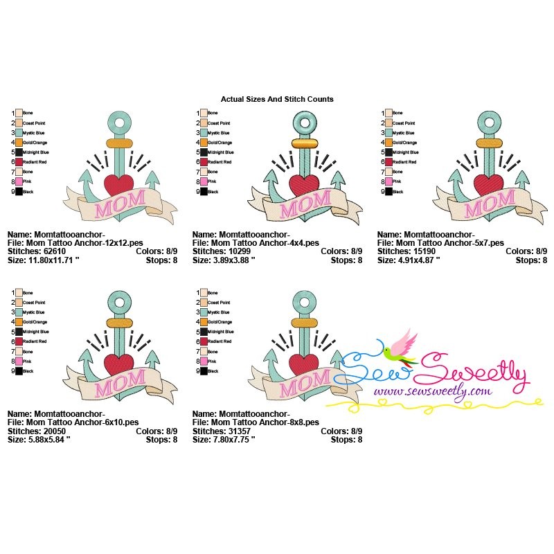 Mom Anchor Embroidery Design Pattern