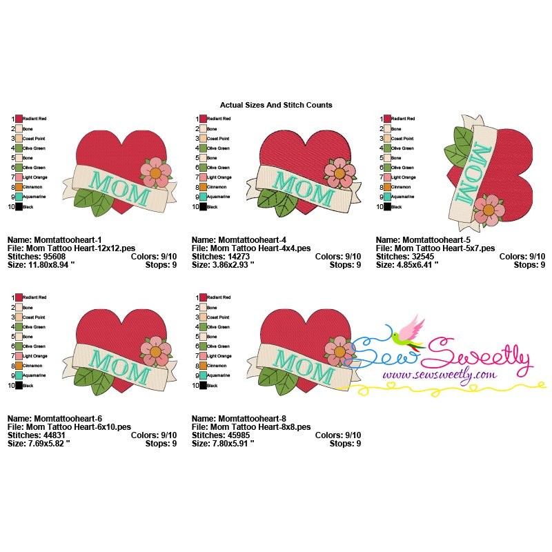 Mom Heart Embroidery Design Pattern