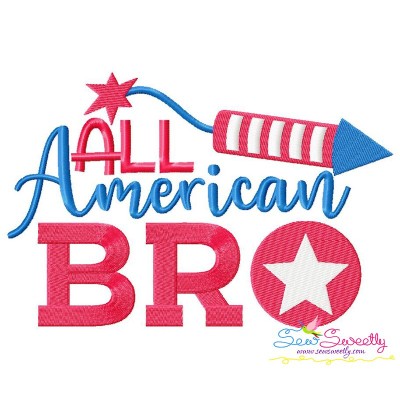 All American Bro Patriotic Lettering Embroidery Design Pattern-1