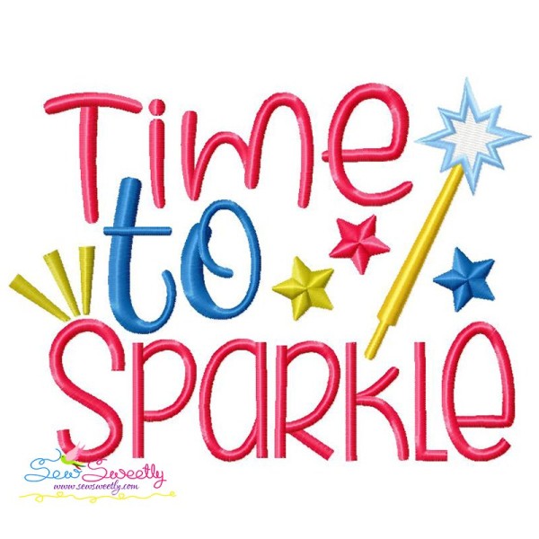 Time To Sparkle Patriotic Lettering Embroidery Design Pattern-1