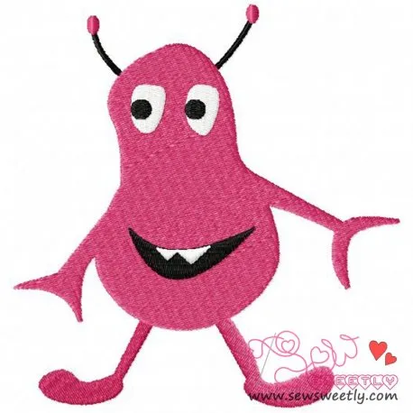 Pink Alien Embroidery Design Pattern-1