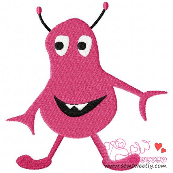 Pink Alien Embroidery Design Pattern-1