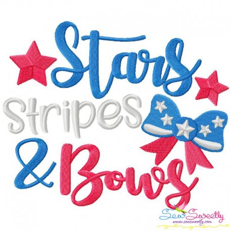 Stars Stripes And Bows Patriotic Lettering Embroidery Design Pattern-1