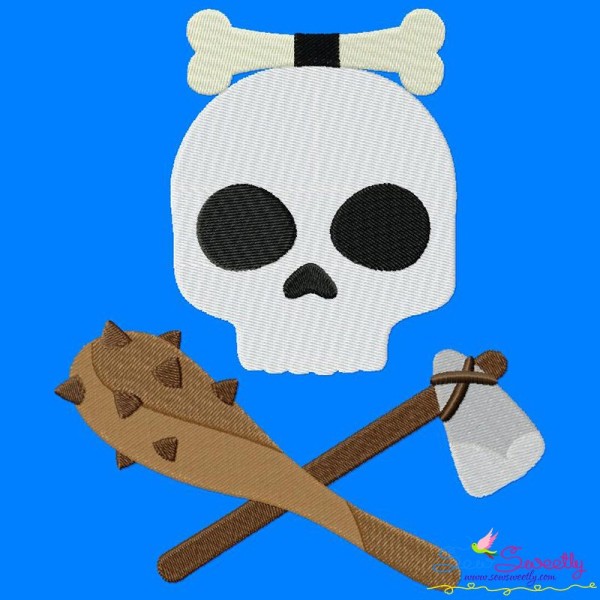 Caveman Character Skull Embroidery Design Pattern-1