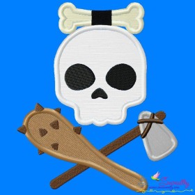 Caveman Character Skull Applique Design Pattern-1