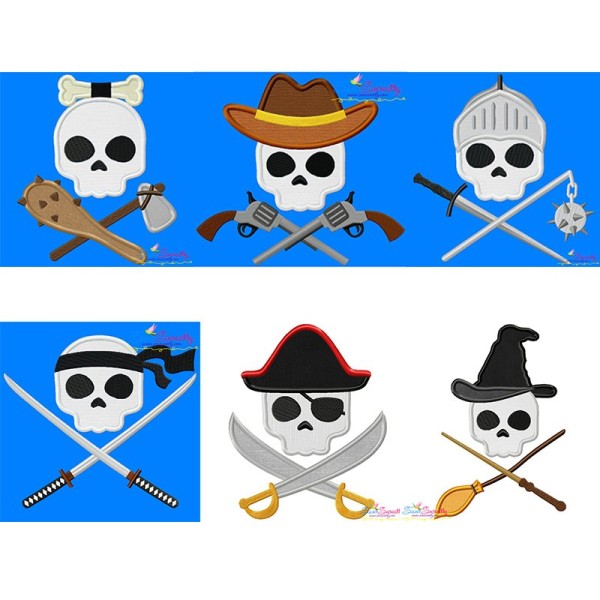 Skulls in Charge Characters Embroidery/Applique Design Bundle-1