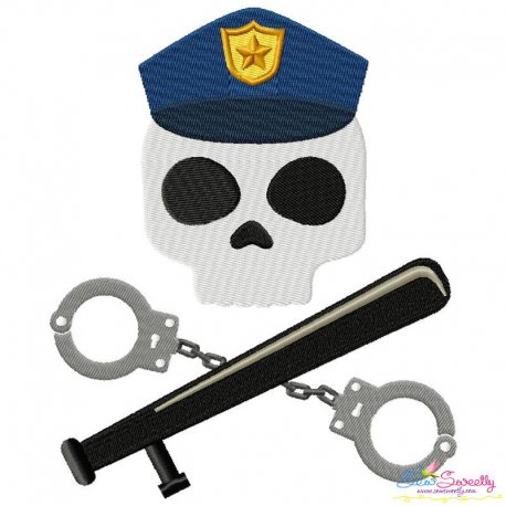 Cop Profession Skull Embroidery Design Pattern