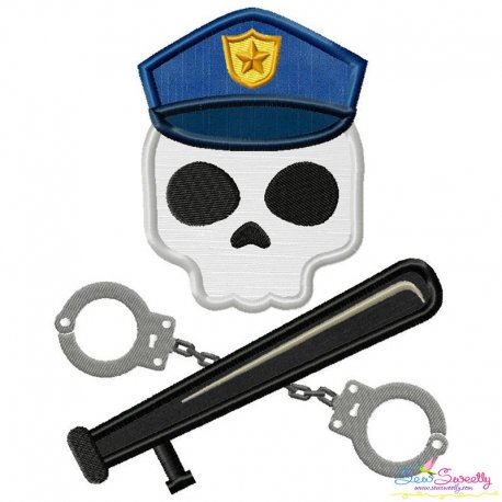 Cop Profession Skull Applique Design- 1