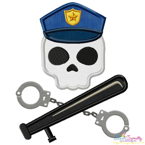 Cop Profession Skull Applique Design Pattern-1