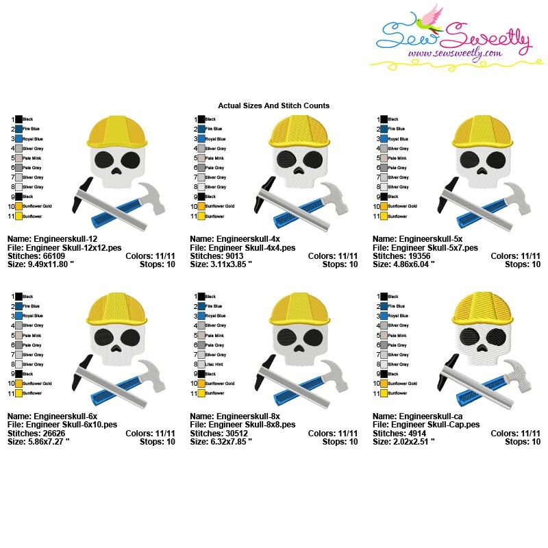 Engineer Profession Skull Embroidery Design Pattern