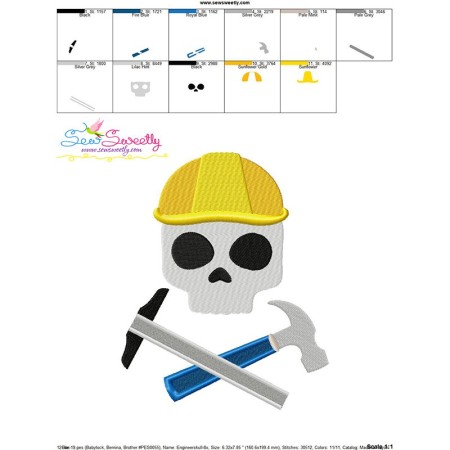 Engineer Profession Skull Embroidery Design Pattern