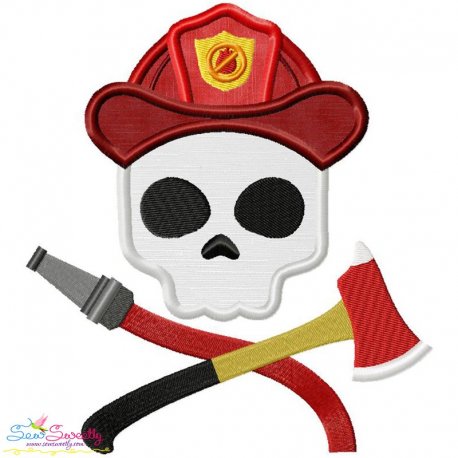 Fireman Profession Skull Applique Design Pattern