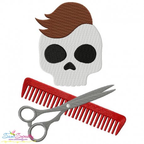 Hairstylist Profession Skull Embroidery Design Pattern